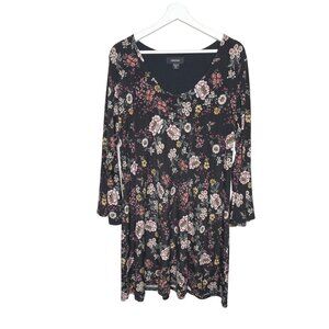 Karen Kane Floral Dress Black Pink Boho Plus Size 0X Long Sleeve